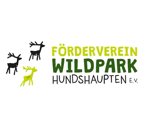 Logo des Fördervereins Wildpark Hundshaupten e.V. mit drei stilisierten Hirschen auf weißem Hintergrund.